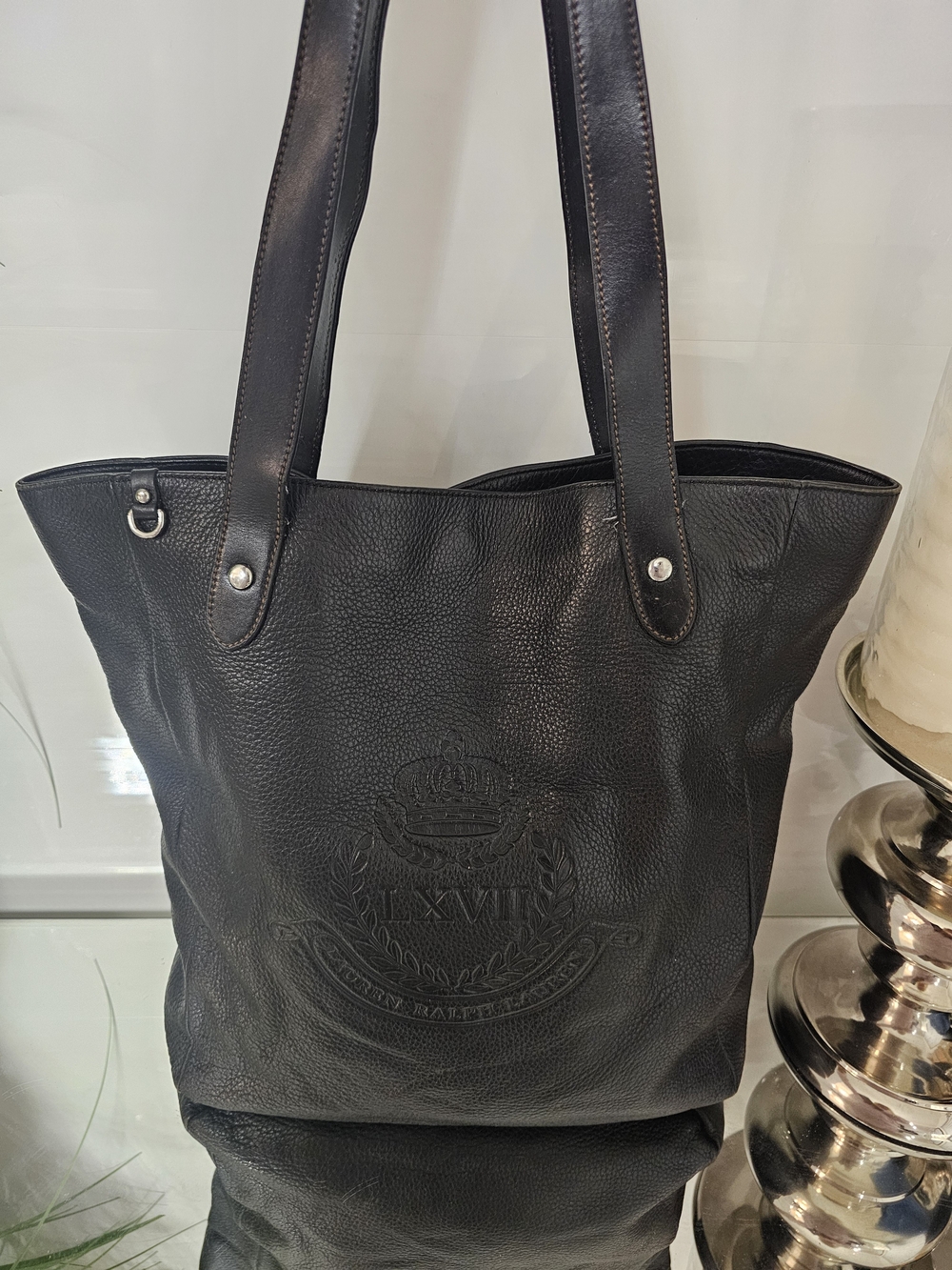 Ralph Lauren LXV11 Cream Interior Tote with Silver Nameplate